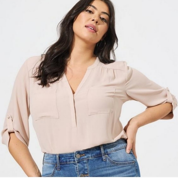 Torrid Blush Pink Harper Georgette Pullover 3/4 Sleeve Blouse Womens Size L (00) - Picture 3 of 12